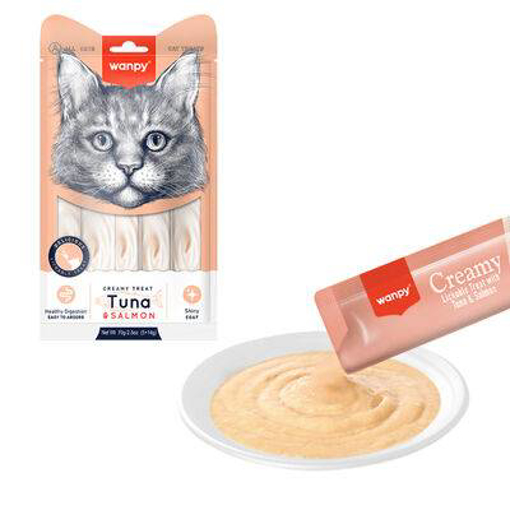 wanpy ton ve somon balıklı sıvı kedi ödül maması 5x14 gr resmi