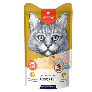 wanpy karışık lezzetli sıvı kedi ödül maması 25x14 gr resmi