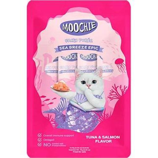 moochie somon ve ton balıklı sıvı kedi ödül maması 5x15 gr resmi