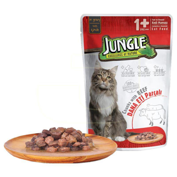 jungle yetişkin kediler için sığır etli yaş kedi maması 100 gr resmi