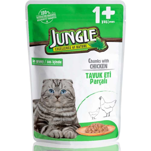 jungle yetişkin kediler için tavuklu yaş mama 100 gr resmi