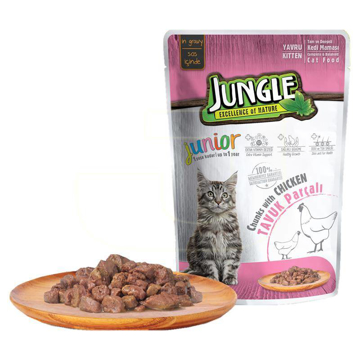 jungle yavru kediler için tavuk etli yaş mama 100 gr resmi