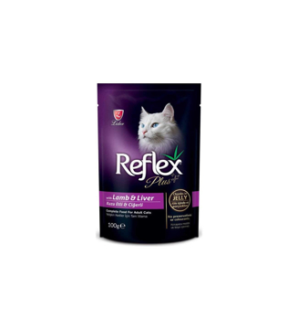 reflex plus yetişkin kediler için kuzu etli ciğerli yaş mama 100 gr resmi