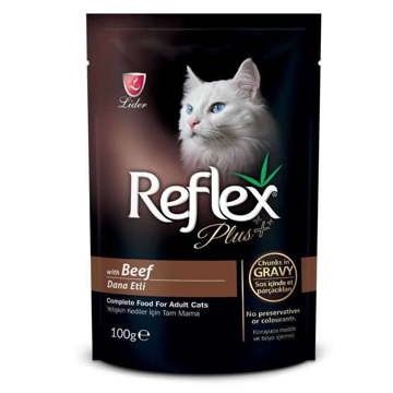 reflex plus yetişkin kediler için dana etli yaş mama 100 gr resmi