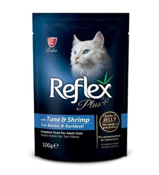 reflex plus yetişkin kediler için ton balıklı ve karidesli yaş mama 100 gr resmi