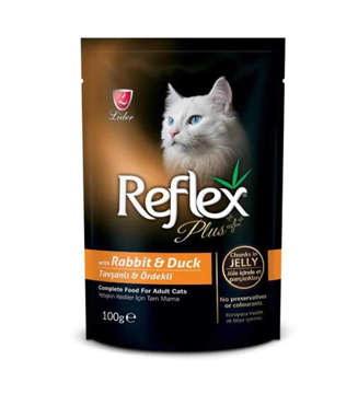 reflex plus yetişkin kediler için tavşanlı ve ördekli yaş mama 100 gr resmi